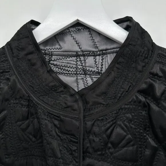 Vikki Vi Jacket Coat 100% Silk Plus Size 1X Reversible‎ Quilted Silver Black New